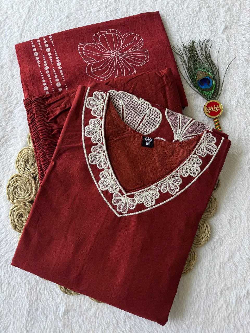 Pure Cotton White Floral Embroidered Suit Set with Hand Block Print Mul Dupatta (2 Color Variants)